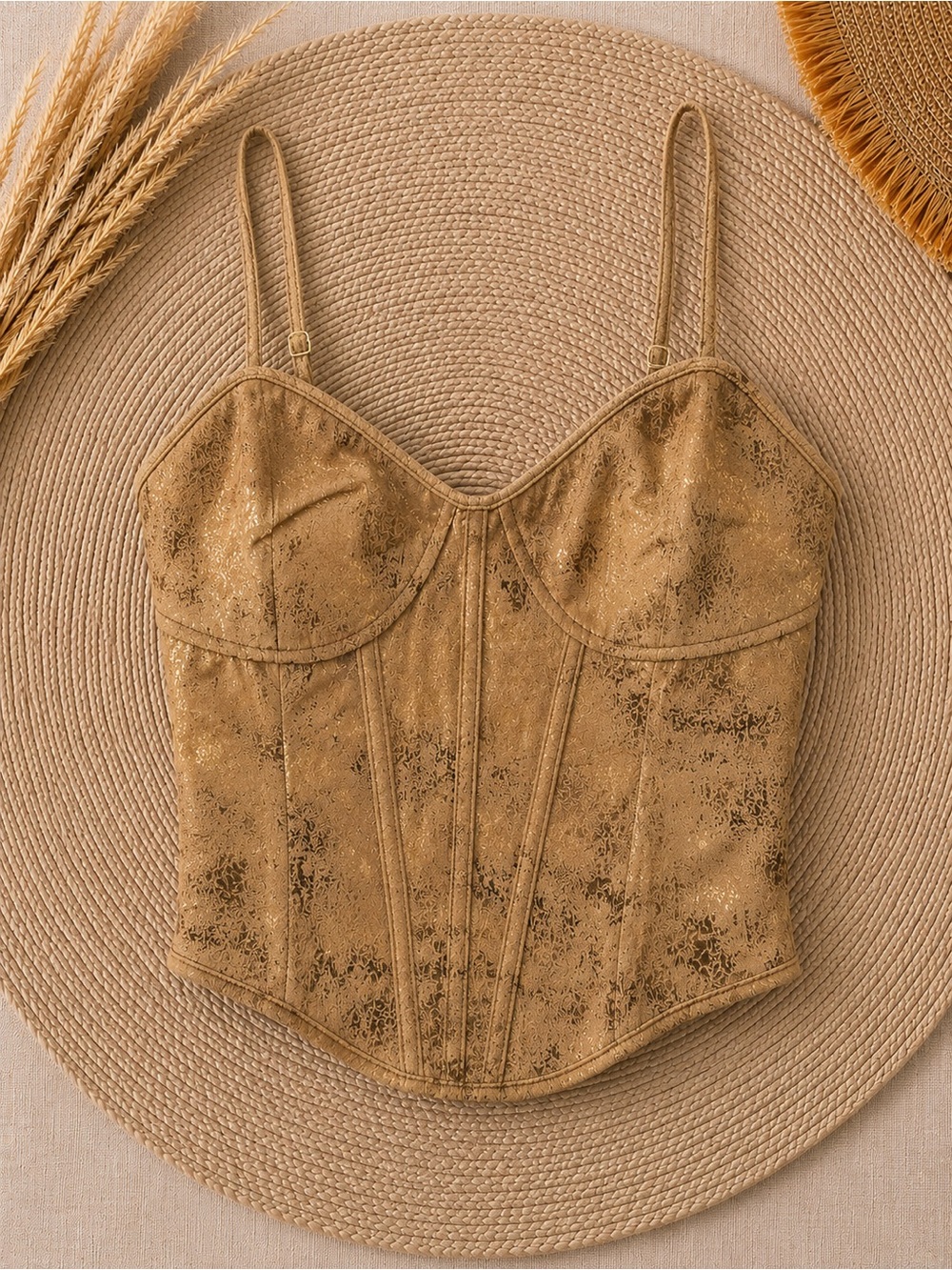 Fashion Nova Gold Shimmer Corset Tank Top